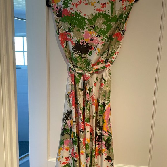 Milly Silk Faux Wrap V Neck Abstract Floral Dress - Picture 3 of 4